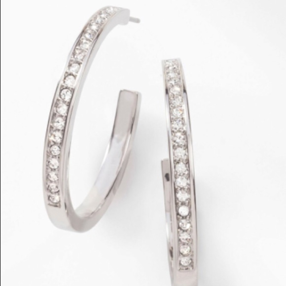 Post style hoop earrings by Touchstone Crystal HOPLA rhodium plated BNIB
